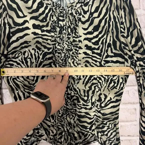 Joseph Ribkoff Zebra Print Full-zip Long Sleeve Jersey Ruffled Shirt Women's 14 - Picture 5 of 7